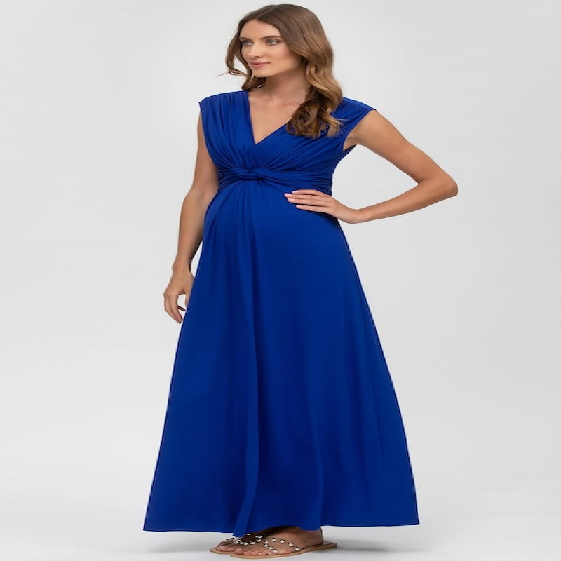 Made in Italy PAPAVER Maternity and Nursing Maxi Dress in Sapphire Blue